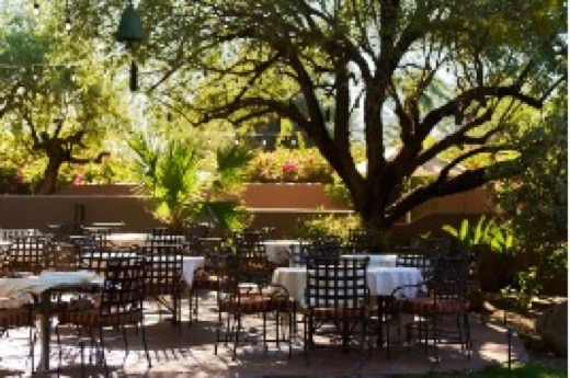 Shaded outdoor dining terrace